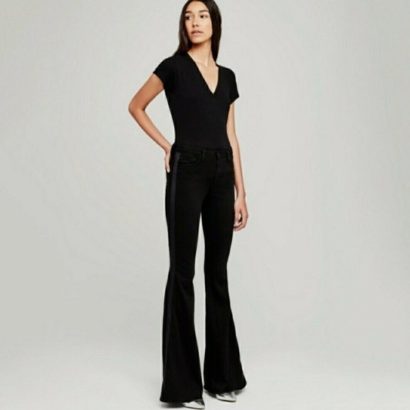 L'AGENCE BRAND NEW 'THE SOLANA' BLACK FLARED TUXEDO STRIPED JEANS SIZE 28 NWOT - Picture 3 of 13